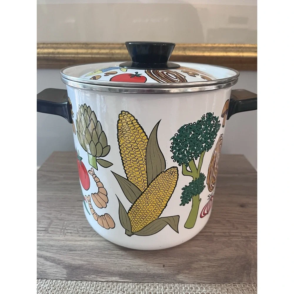 Vtg San Ignacio Nantucket Metal Enamel Lobster Stock/Steam Pot & Basket Veggies